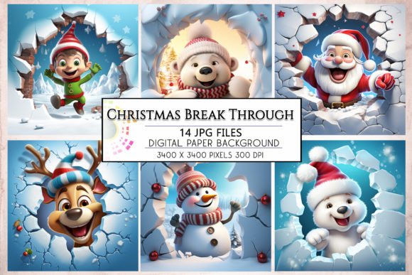 3D Christmas Break Through Backgrounds for Festive Design