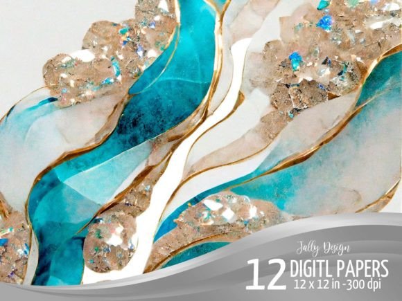 Blue and Gold Alcohol Ink Backgrounds: AI-Generated Design Assets