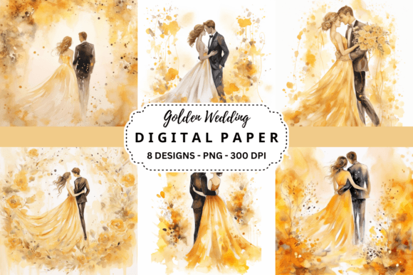 Elevate Your Projects with Watercolor Golden Wedding Backgrounds