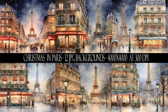 Enchanting Christmas in Paris Backgrounds for Your Designs