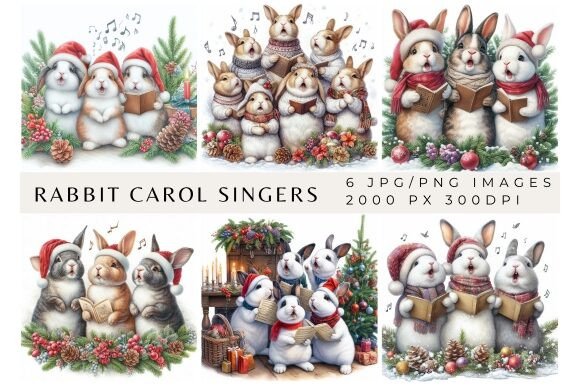 Enchanting Rabbit Carol Singers Backgrounds for Holiday Projects