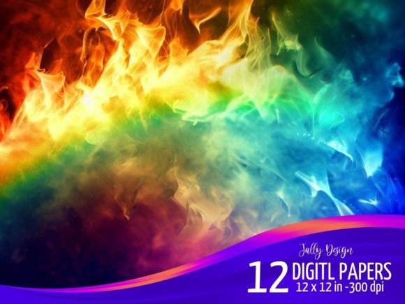 Rainbow Fire Fantasy Backgrounds: AI-Generated Design Assets