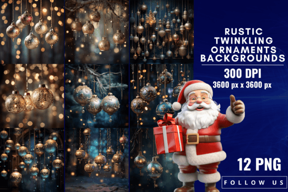 Rustic Twinkling Ornaments Backgrounds: A Festive Digital Asset